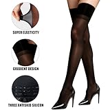 Mzbnfa Women's Thigh High Hold Up Stockings Silky Anti-Skid Silicone Stockings, Sexy Hold-Ups for Women (Black) One Size - Image 2