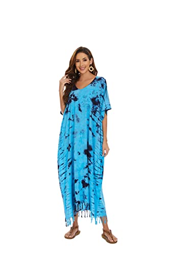 Image of Beautybatik Women Hippie Tie Dye Caftan Kaftan Loungewear Maxi Plus Size Long Dress XL to 4X