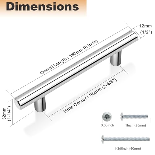 Image of Probrico 5 Pack | 3-3 /4 Inch Cabinet Pulls Polished Chrome Stainless Steel Kitchen Drawer Pulls, Chrome Kitchen Cabinet Handles 3.75 Inch Hole Center, 6 Inch Length