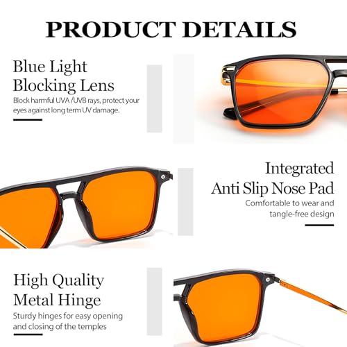 Image of LVIOE 99% Blue Light Glasses Sleep Glasses Orange Tinted Lens for Good Sleep Reduce Eyestrain Aviator Eyeglasses