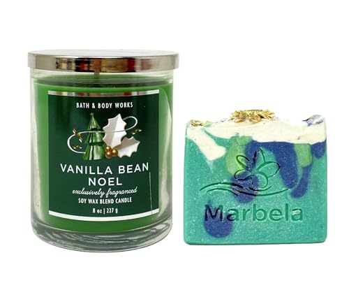 Bath & Body Works Vanilla Bean Noel Single-Wick Scented Candle with a Aloe Vera Bar Soap