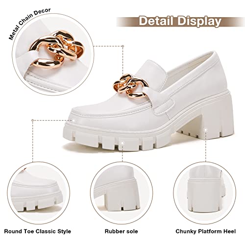 Image of TINSTREE Platform Loafers for Women with Chain Comfort Chunky Heel Slip On Round Toe Business Work Shoes