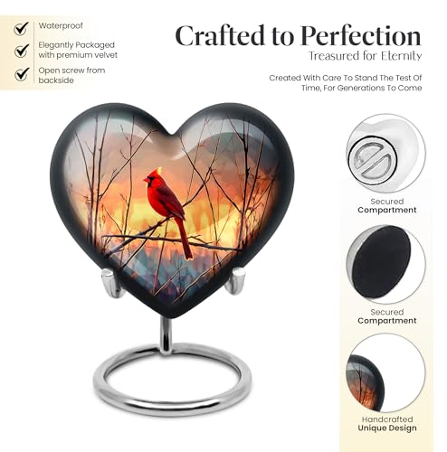 Image of Cardinal Bird Urn - Large Cremation Urn - Keepsake Urns for Human Ashes Adult Man - Decorative Urns - Combo of 8 Inch & 3 Inch