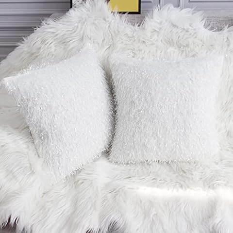 2Pcs Decorative Pillow Case Cushion Cover 45 x 45cm Super Soft Plush Pillow Case Sofa Cushion Cover Home Decor White Cover
