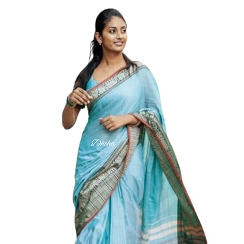 Image of Narayanpet Pure Cotton Avani Border Saree for Women with Running Blouse | Tassels | Traditional Woven Solid Design | Handloom Weave