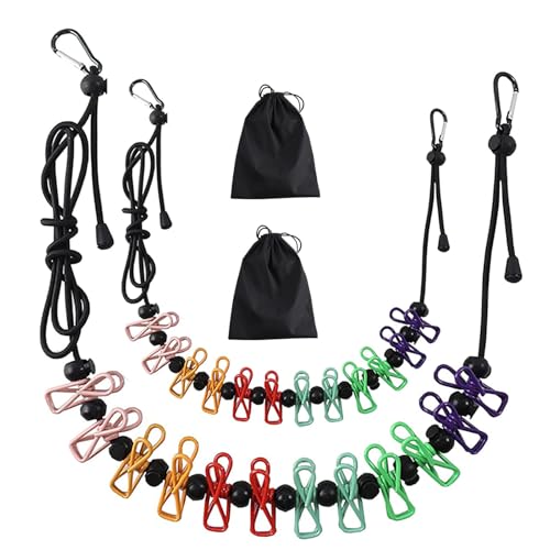 Cyanmor 2 Pack Portable Clothesline with 12 Clothespins, Retractable Travel Windproof Clothesline with Climbing Clip, Suitable for Camping, Hotel Indoor and Outdoor Use (Color)