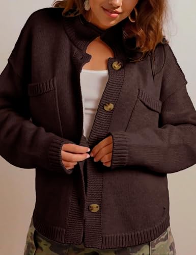 Image of hathne Cardigan Sweaters for Women Trendy Oversized Open Front Button Short Cardigan Jackets Fall Winter
