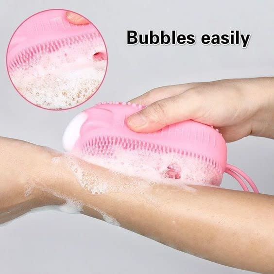 Image of Exfoliating Silicone Body Sponge, Double-Sided Bath or Shower Body Brush, Silicon Loofah with Built-in Sponge Soft Silicone Body Cleansing Brush (Random Color, Pack of 4)