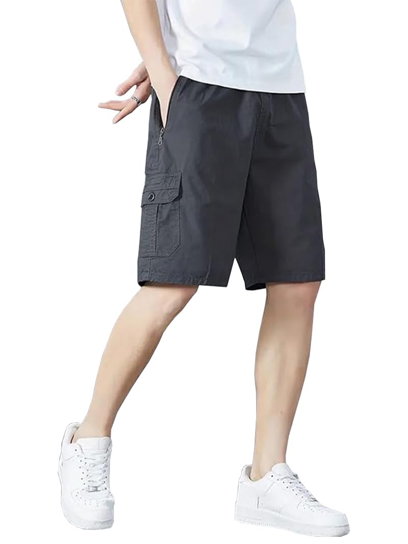 cb-colebrook Men's Casual Shorts Cotton Elastic Waist Drawstring Shorts Lightweight Summer Beach Shorts Men Shorts Casual (Short 1051) (in, Alpha, M, Regular, Dark Grey)-picture-25