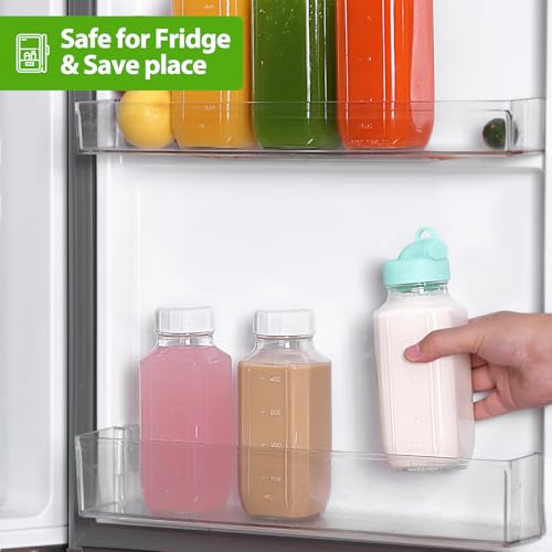 Image of CUCUMI 6 Pack 16 Oz Glass Milk Bottles with Lids, Glass Juice Bottles with Scale & Silicone Pour Spout, Reusable Juice Containers Square Drinking Jars for Milk, Coffee, Smoothies, Water