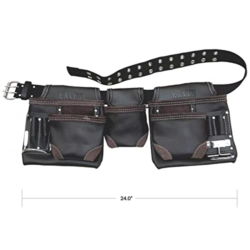 Tooltreaux Heavy Duty 13 Pocket Leather Tool Belt With 2 Steel Hammer Loops, Black Brown #TOP1