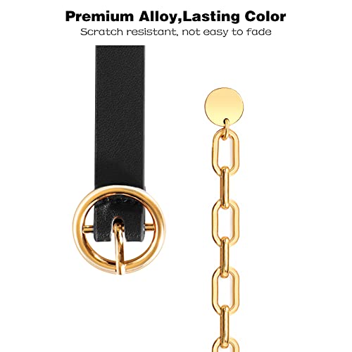 Sansths Women Chain Belt, Skinny Faux Leather Waist Belt With Gold Alloy O -Ring Pin Buckle For Dress Summer S,Black #TOP1