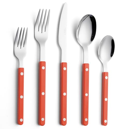 ANNOVA Silverware Set Retro/Rivet Colorful Stainless Steel Tableware Kitchen Flatware Set Utensils Includes Dinner Knives Forks Spoons Salad Forks & Dessert Spoons (Orange 10 Pieces)