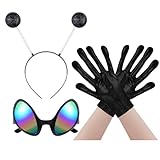 obmwang Alien Costume Accessories with Alien Headband, Glasses, Gloves for Women Men Halloween Cosplay Party Black