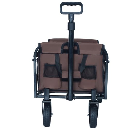 【LuckyNote】 Carrito utilitario plegable de doble capa con 100% espacio extra - Capacidad 225 lbs para camping, compras, deportes, jardinería, pesca, 29.5x17.9x38.6 pulgadas (Marrón) miniatura 4