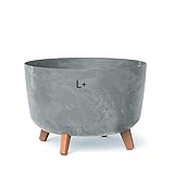 Blumentopf Schale mit Füßen Einsatz Blumenschale Kräutertopf Übertopf (Grau Beton, L+ 39cm)