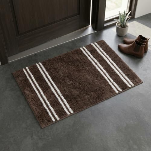 Image of DecorTwist Mosaic Super Soft Microfibre Bath Mat | 2000 GSM Anti-Skid, Quick Dry & Water Absorbent | Non-Slip Mat for Bathroom, Bedroom & Kitchen Floor | 60x40 cm | Style 1 Brown| Pack of 1