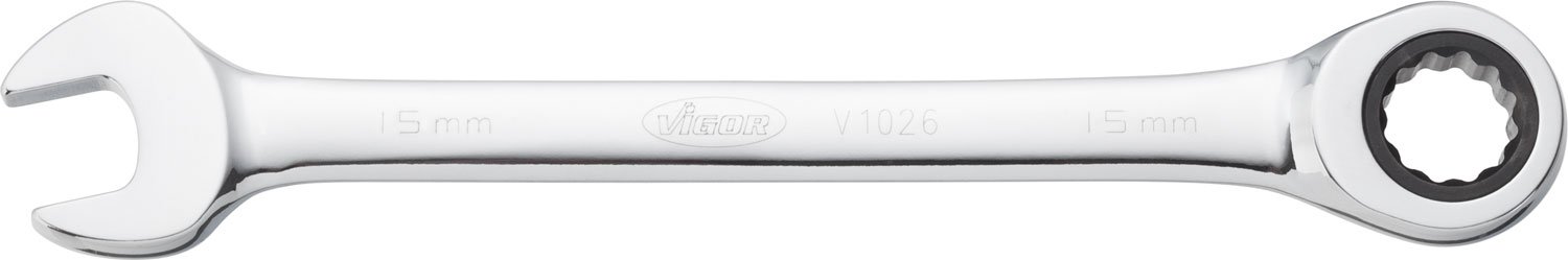 Vigor V1026 Ratcheting Wrenches, Long Style 20 cm, Chrome, 15 mm - Image 3