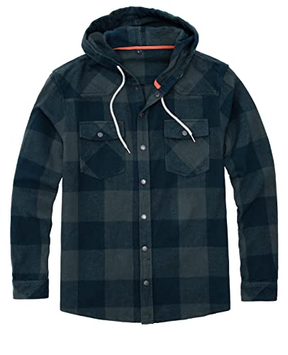 Image of ZENTHACE Men's Hooded Plaid Flannel Shirt Jacket Snap Button Flannel Hoodie with Hand Pockets (Heavyweight 10.6 Oz Fabric)