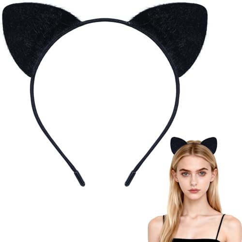 QXDBNXQ Furry Cat Ears Headband Women Black Kitty Ear Cat Accessories for Halloween Cat Woman Costume Outfit
