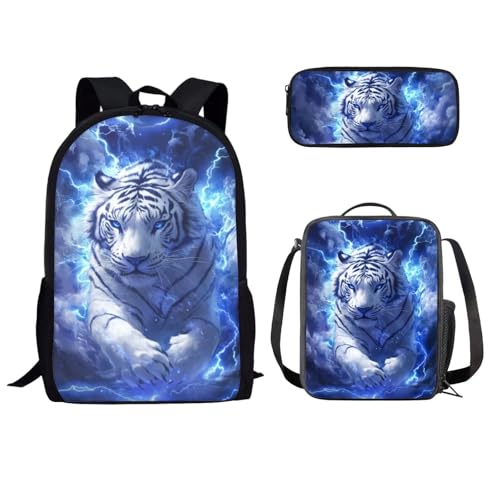 Sac à dos d'école isotherme Tiger Lightning avec trousse, étanche et ergonomique
