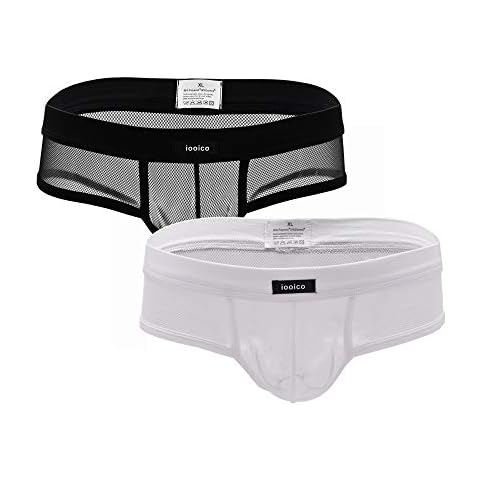 iooico Men's Boxer Briefs, Soft Mesh Underpants See-Through Underwear Black+White L (10BXXL) Cover