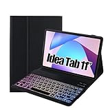 SUEEWE Tastatur Hülle für Lenovo Idea Tab Tablet 11, TPU Rückseite Hülle mit 3 Bereich 7 Farbe Beleuchtete Abnehmbarer QWERTZ Tastatur, Schwarz