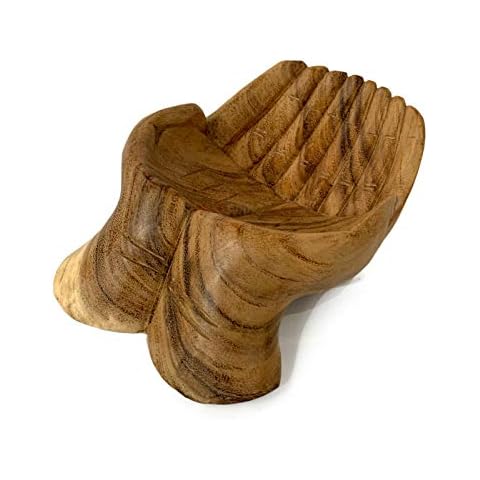 Hand of Hope Bowl Teak Root Wood Vintage Carved Food Snacks Fruit Serving Decor Cover