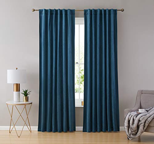 HLC.ME Lopez Velvet Premium Privacy Back Tab Rod Pocket Window Treatment Curtain Drapery Panels for Bedroom & Living Room - Set of 2 Panels (54 x 96 inches Long, Teal Blue)