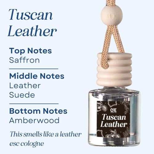 Image of C&E Craft Co Hanging Car Air Freshener Diffuser 2 Pack, Long Lasting Fragrance Oil Car Freshener, Glass Bottle Auto Air Freshener, Made in USA (Tuscan Leather)