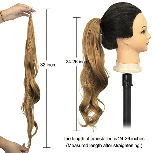 Flexible Wrap Around Pony Tails Hair Extension 32 Inch Long Curly Wavy Ponytail Extension Brown And Blonde Mixed Color Fake Ponytail Hair Pieces For Women Daily Party Use #TOP6