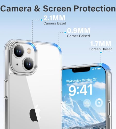 Image of ClearPC Clear Hard PC Case for Apple iPhone 13 /14, Anti-Yellow Transparent Back Cover, Anti-Scratch, Raised Camera Protection, Shockproof, Wireless Charging Compatible, Non Yellowing (Clear)