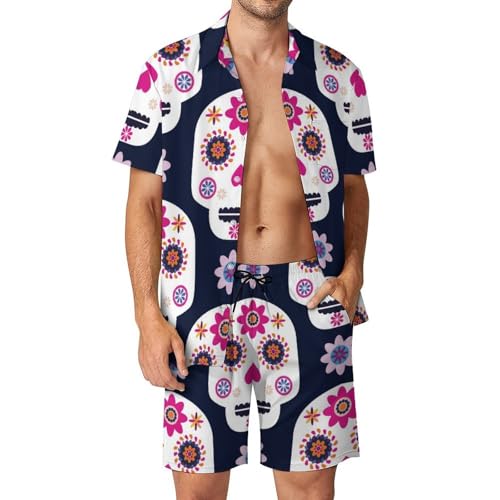 Chemise hawaïenne crâne à fleurs ensemble anti-transpiration plage S