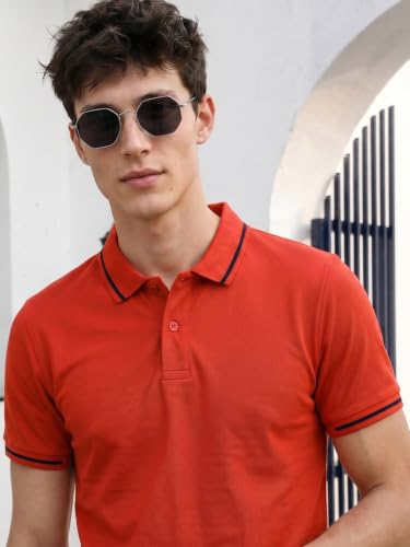 Image of Veirdo Pure Cotton Half Sleeves Regular Fit Plain Solid Classic Polo Colored Collar T-Shirt for Men (Colors: Olive, Maroon, Navy, Black, Green & Orange)
