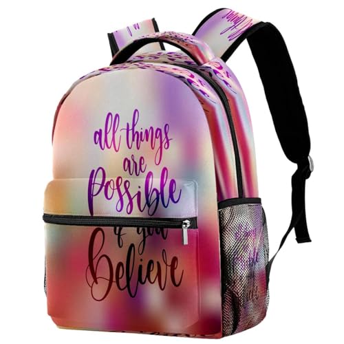 Sac à dos d'école multicolore pour ados et enfants avec citation aspirante 40cm