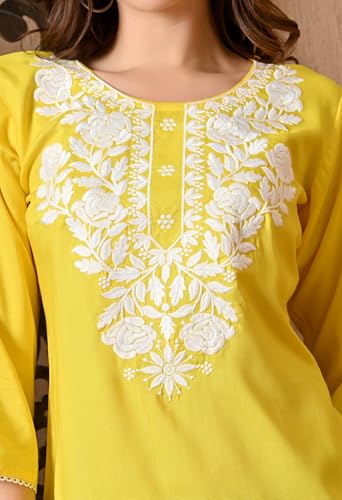 Image of LIBOZA Kurti for Women - Short Chikankari Kurtis for Girls, Lakhnawi Tunic Top Kurta Design for Ladies, Woman Ethnic Kurthis & Shirt with Sleeve