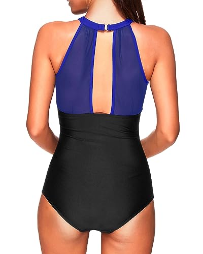 Image of Tempt Me Women One Piece Swimsuit Tummy Control Bathing Suit | High neck, Removable cups, Full coverage, Ruched, Mesh, Full lining