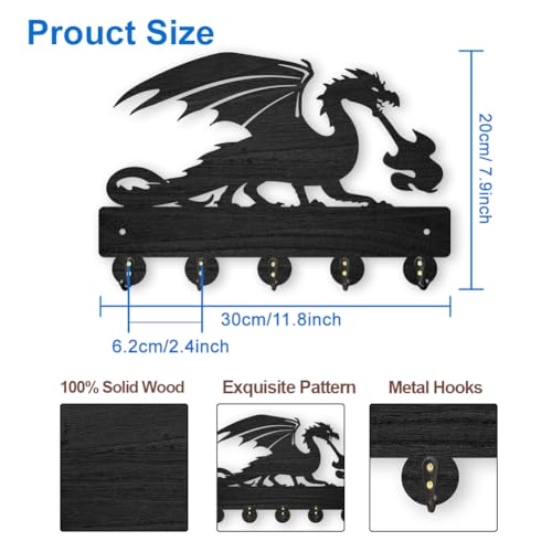 MAYJOYDIY Dragon Key Holder, Wood and Alloy, Wall Mounted Key Rack, Black, Decorative Wall Art, 30x20cm, 5 Hooks - Image 2