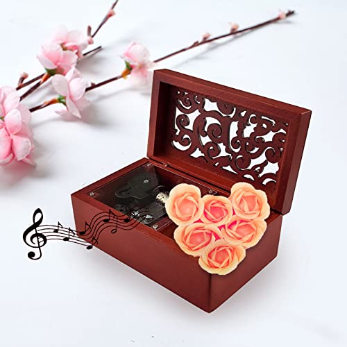 Flylin Music Box, 18 Note Antique Engraved Hand Crank Wooden Musical Box Vintage Carved Wood Mechanism Windup Music Box For Women (Edelweiss) #TOP1