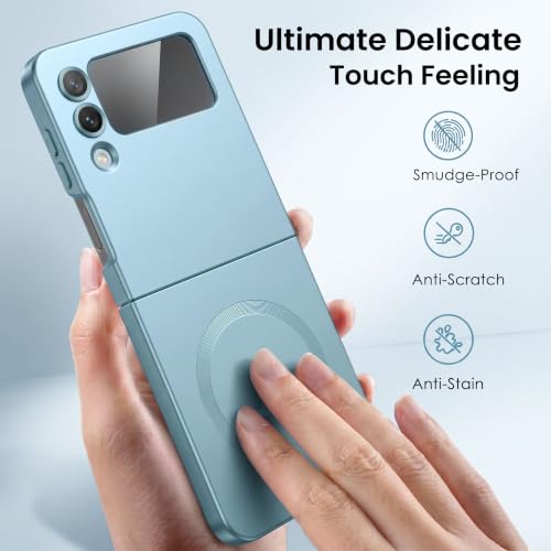 Image of amazon basics Premium Mag-Safe Case for Samsung Galaxy Z Flip 3 | Shockproof & Anti-Scratch Cover | Soft Silicone with Wireless Charging | Camera Lens Guard - Blue