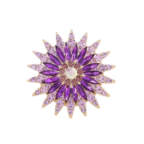 Vintage Rhinestone Purple Flower Brooch Pin for Women Fashion Large