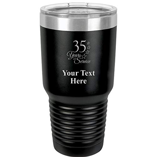 35 Years Of Service Travel 30oz Black Stainless Steel Vacuum Insulated Hot/Cold Tumbler with Clear Lid - Great Customizable Gift For Any Special Event. BPA Free Prime