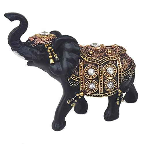 Elefante Decorativo Em Resina Indiano Sabedoria Sorte (J100preto)