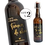 MESSAGE : Veux-tu devenir mon Témoin de choc ? Millésime d'exception. Les écritures sont réalisées en dorure pour un magnifique rendu éclatant et élégant.