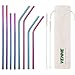VEHHE Reusable Straws 8 Set Multi Color Stainless Steel Straws - Cleaning Brush for 20 Oz (Rainbow: 8.5 inch + 10.5 inch)