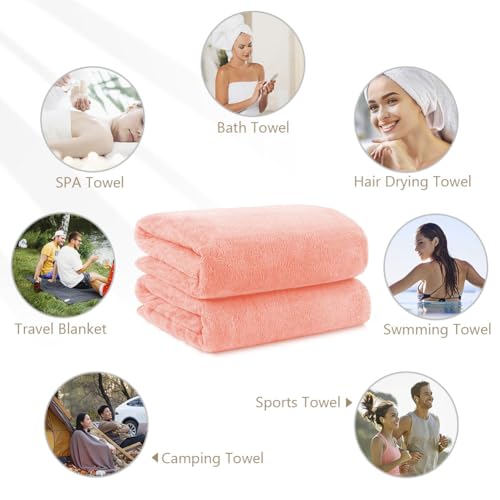 Orighty Microfiber Bath Towels Pack of 2(27'' x 54'') - Soft Feel, Highly Absorbent, Quick Drying for Body, Sport, Yoga, SPA, Fitness - Pink - Thumbnail 7