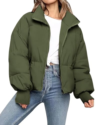 PEHMEA Women's Winter Cropped Puffer Jacket Coat, Warm Short Quilted
