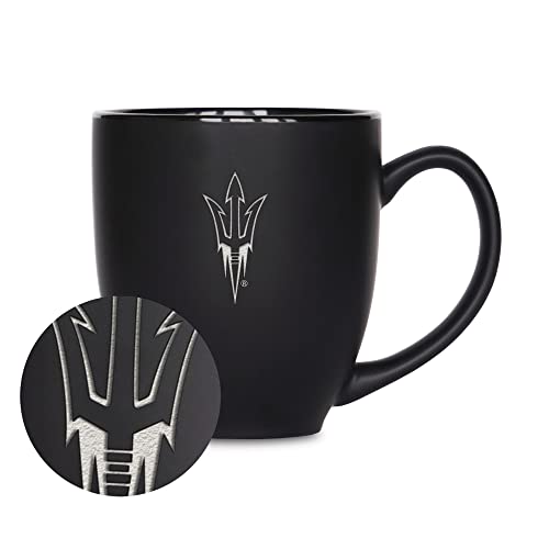 Rico Industries NCAA Arizona State Sun Devils - ASU Main 15oz Laser Engraved Matte Black Ceramic Bistro Mug - for Hot or Cold Drinks