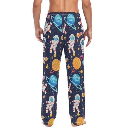 Vdsrup Men's Pajama Pants Planet Astronaut Pajama Pants for Men PJs Bottoms Drawstring Pockets Space Sleep Lounge Pants S2