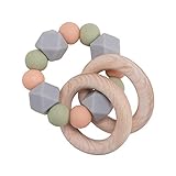 👶 【Mordedor de Silicona】: Nuestro mordedor para bebés puede masajear y aliviar problemas dentales. Al mismo tiempo, los colores brillantes de la pulsera de silicona favorecen el desarrollo visual del bebé.